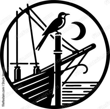 oriole resting on a boats mast during a coastal journey