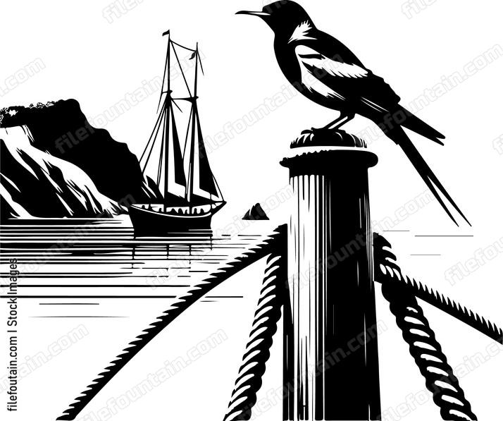 oriole resting on a boats mast during a coastal journey