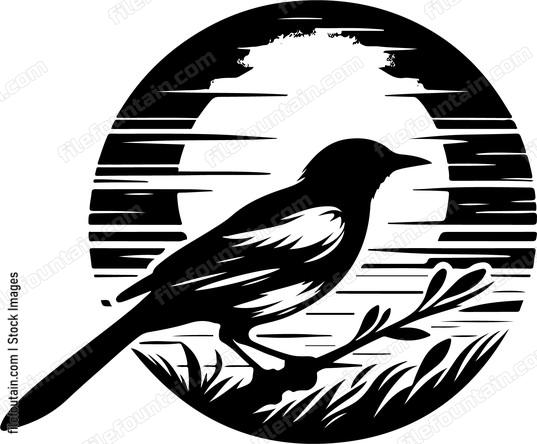 oriole silhouetted against the backdrop of a fiery sunset