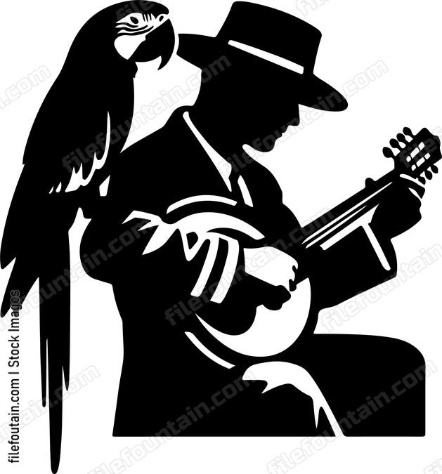 Parrot perched on a musicians shoulder during a street performance