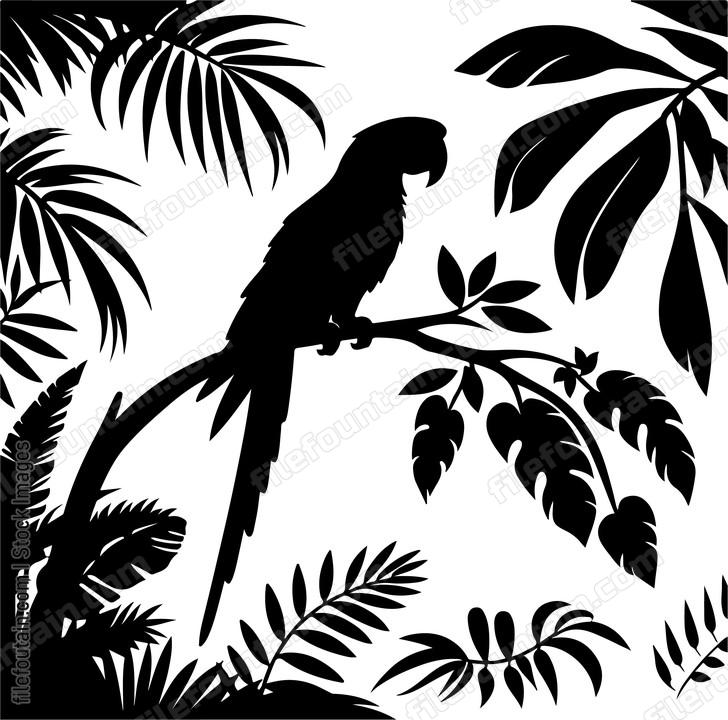 Parrot perched on a tropical branch amidst lush foliage