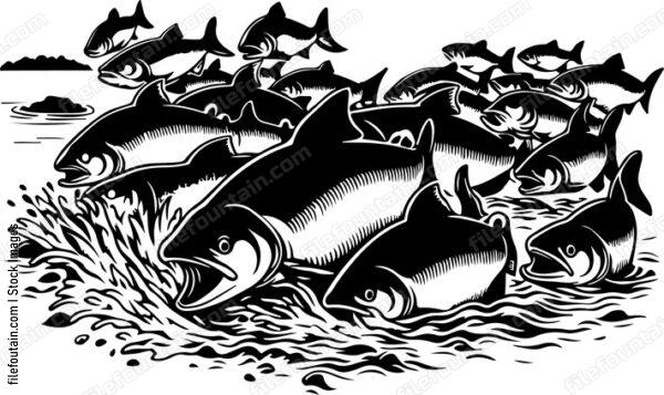 Piranhas circling in a frenzied feeding frenzy near the rivers edge