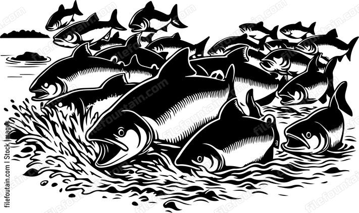 Piranhas circling in a frenzied feeding frenzy near the rivers edge