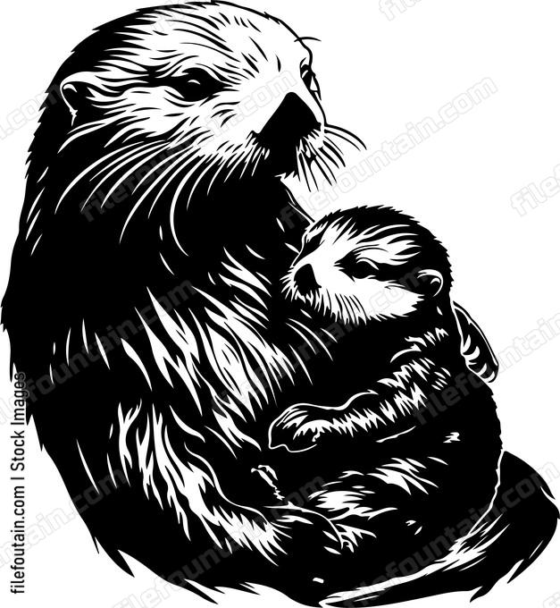 Sea Otter Mother And Baby