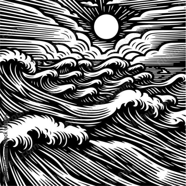 Sea Storm on Sunny Day