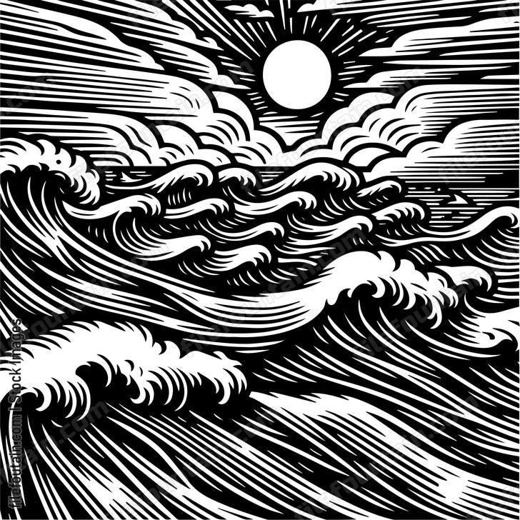 Sea Storm on Sunny Day