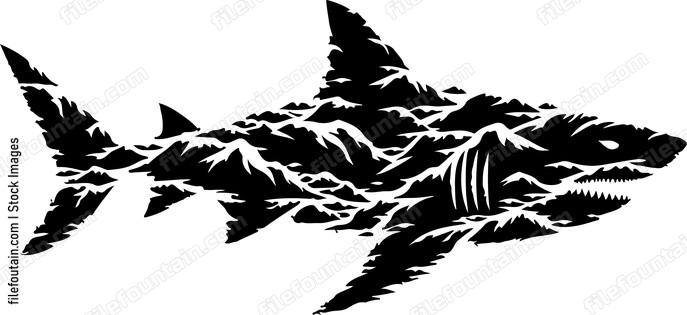 Shark camouflaged by ocean and sea enviornment double exposure