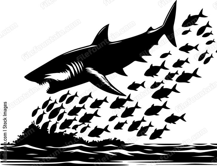Shark chasing after a bait ball of fish