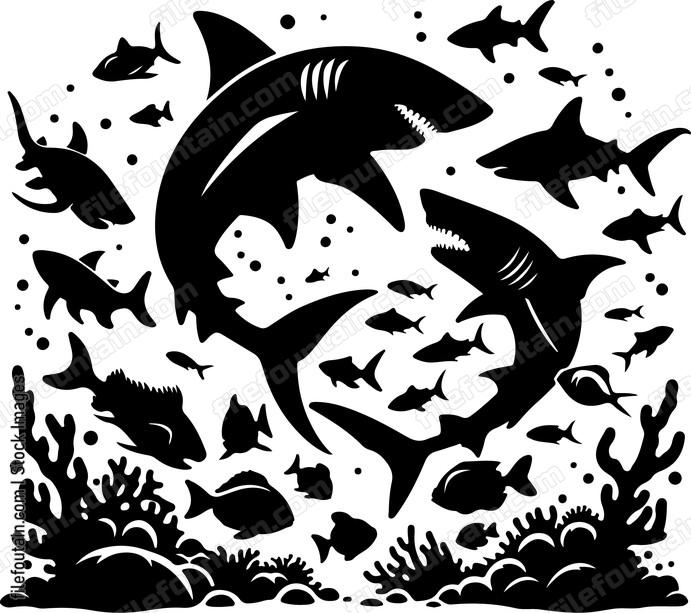 Shark in a playful encounter with other marine creatures