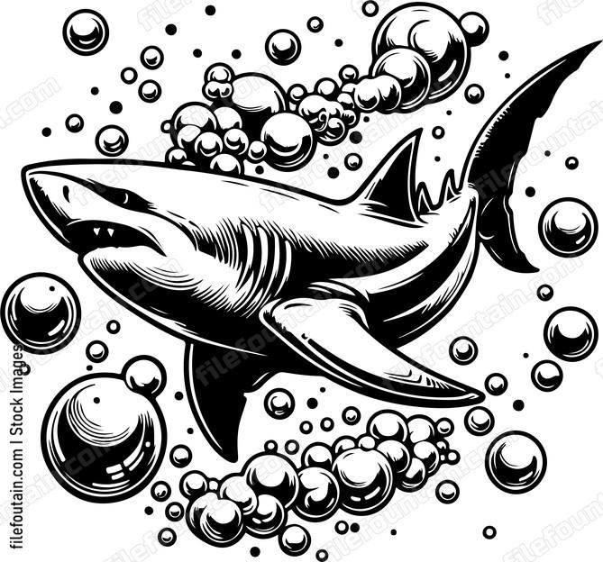 Shark playfully interacting with bubbles from a divers tank