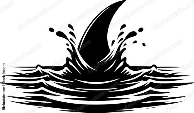 Sharks tail fin creating ripples as it propels forward