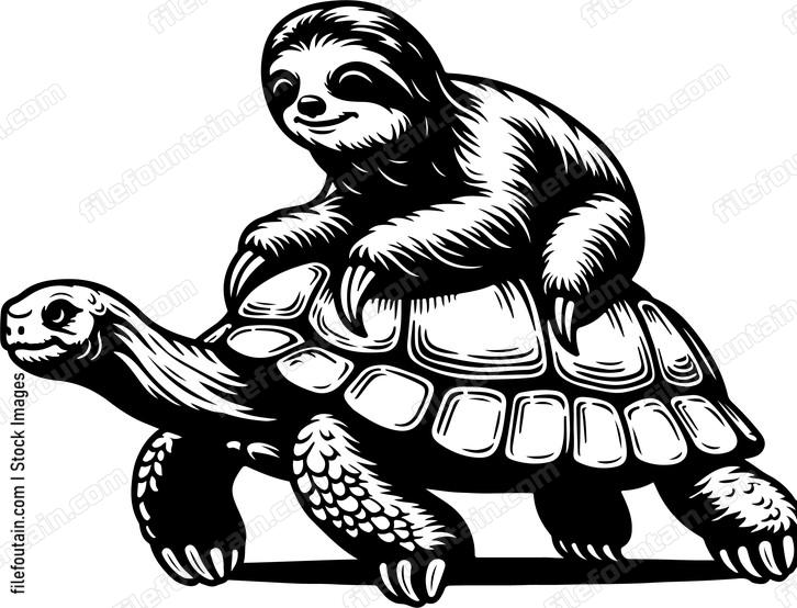 Sloth Riding On a Turtoise