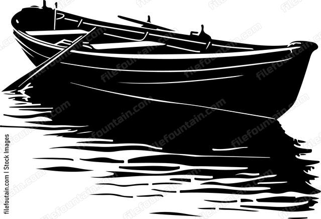 Small boat on lake with oars