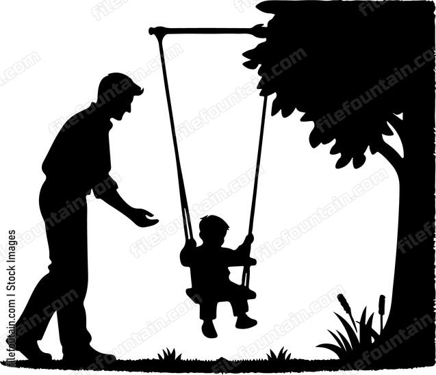 toddler being gently pushed on a swing by a father