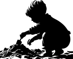 toddler exploring a sandbox or play area