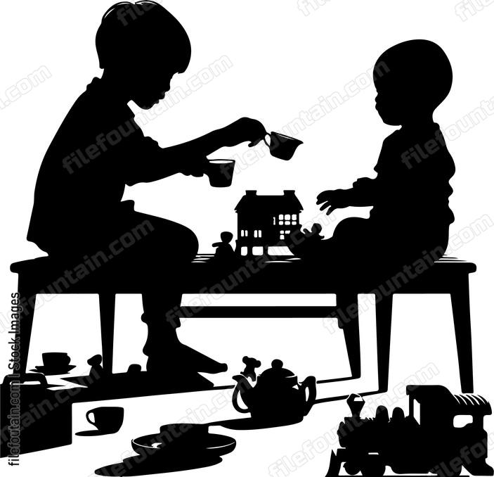 toddler having a pretend tea party with toys