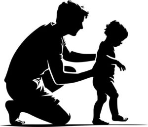 toddler taking his first steps with support