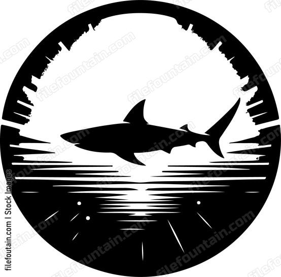Underwater silhouette of a shark against a sunlit surface