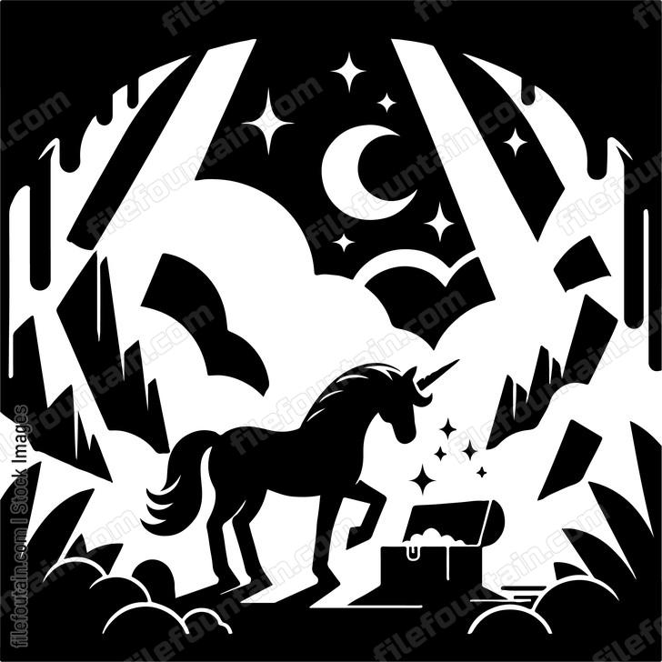 Unicorn discovering a hidden treasure in a mystical cave