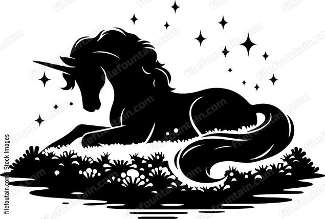 Unicorn resting on a bed of soft luminescent moss
