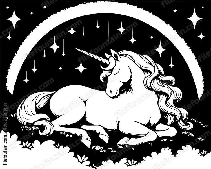 Unicorn resting on a bed of soft luminescent moss