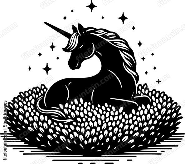 Unicorn resting on a bed of soft luminescent moss