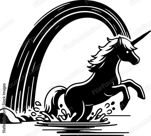 Unicorn splashing playfully in a crystal clear stream