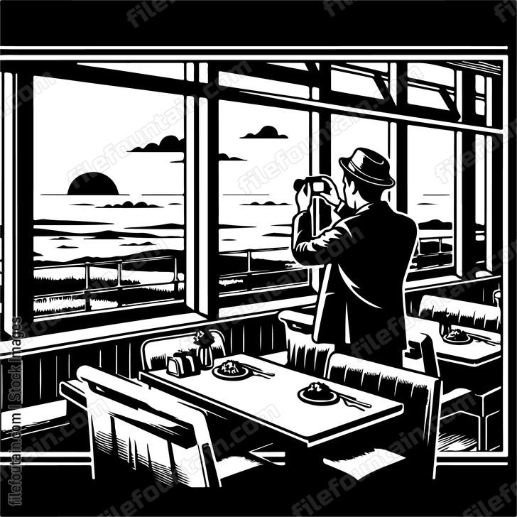 A guest capturing a scenic view from a restaurants panoramic window