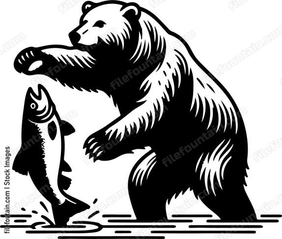 Bear catching a fish with a swift paw swipe