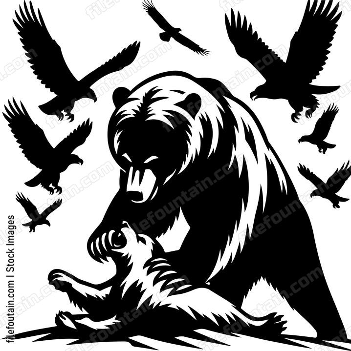 Bear defending its catch from other scavengers