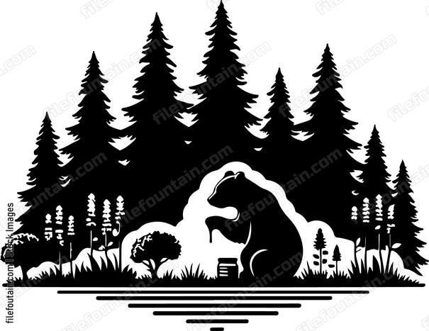 Bear feasting on honeys in a lush forest