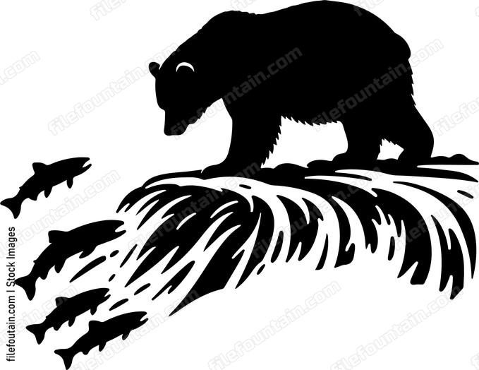 Bear fishing for salmon in a rushing stream