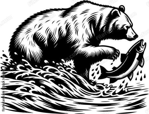 Bear fishing for salmon in a rushing stream
