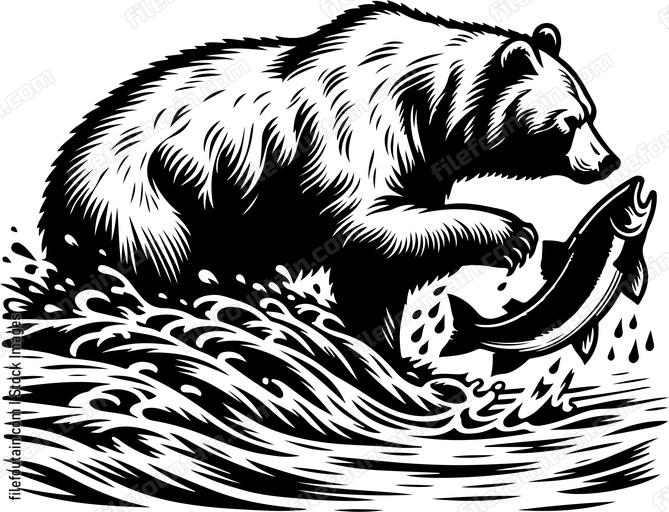 Bear fishing for salmon in a rushing stream