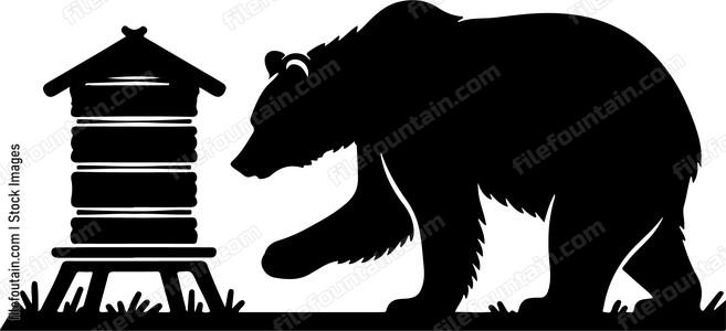 Bear inspecting a beehive for honey