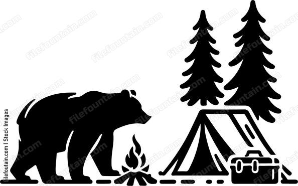 Bear interacting curiously with a campsites belongings
