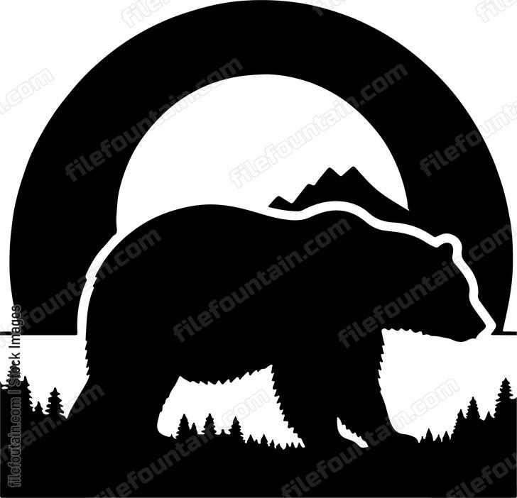 Bear silhouette against a golden sunset in the mountains
