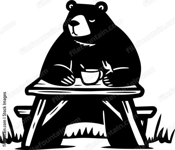 Bear Sitting At Picnic Table