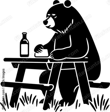 Bear Sitting At Picnic Table