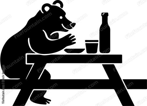 Bear Sitting At Picnic Table