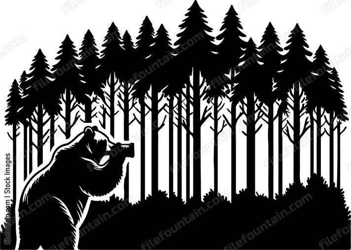 Bear taking pictures in a forest