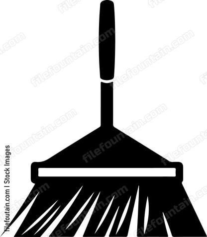 Black broom with long handle
