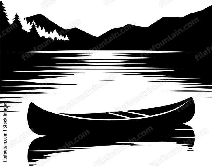 Canoe gliding silently on the calm waters of the lake at night