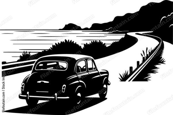 Cars cruising along a scenic coastal road