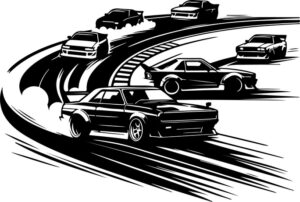 Cars drifting on a professional racing track