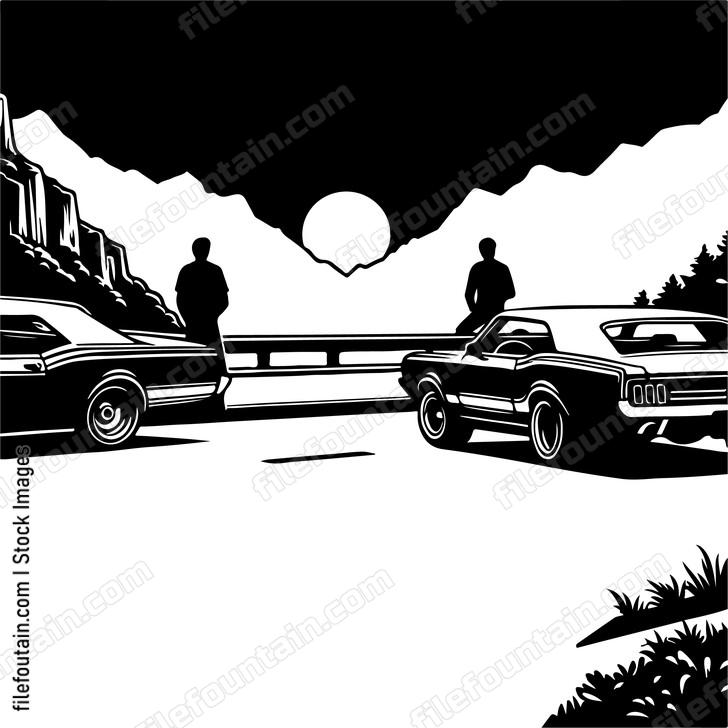 Cars pulling over to admire a scenic overlook