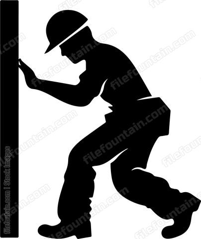 Construction Worker Pushing Wall