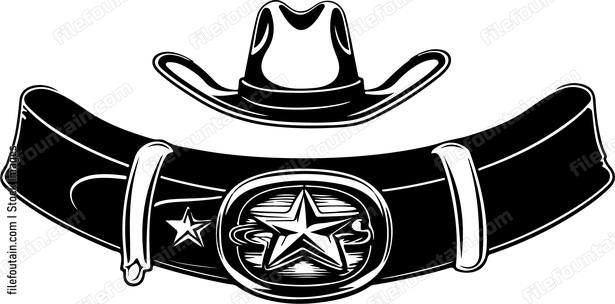 Cowboy hat and belt with stars buckle