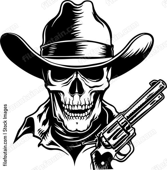 Cowboy Pistol Skull