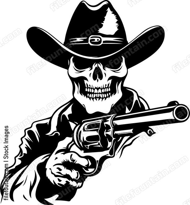 Cowboy Pistol Skull